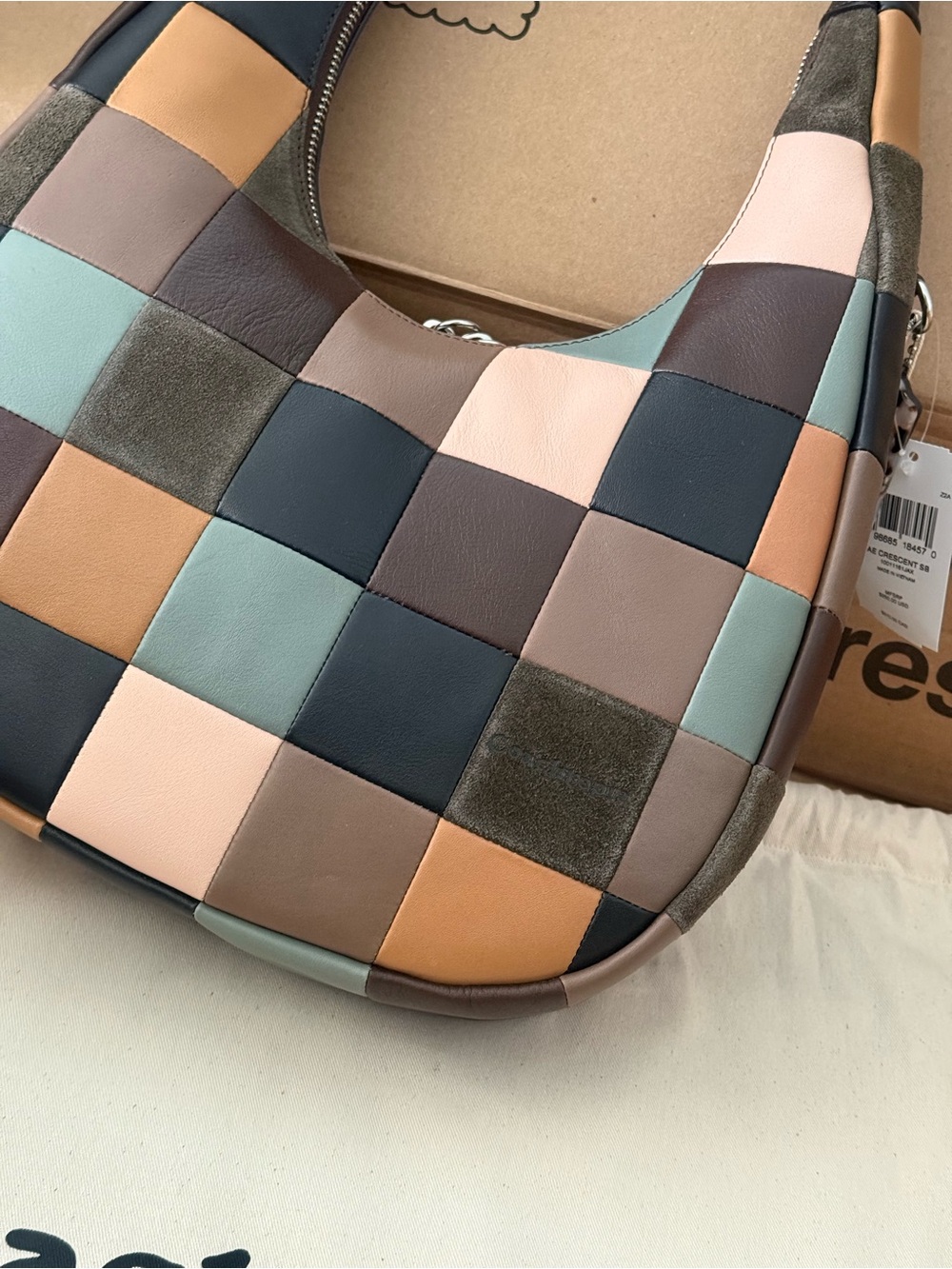 Coach Coachtopia Alter Ego Crescent Shoulder Bag Checkerboard Suede Leather - Picture 5 of 9